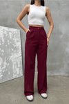 Burgundy Palazzo Double Fabric Pants