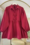 Bordo Poplin Kumaş Fiyonklu Balon Kol Tunik