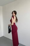 Bordo Sırt Dekolteli Soft Touch Basic Elbise