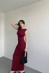 Bordo Sırt Dekolteli Soft Touch Basic Elbise