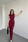 Bordo Sırt Dekolteli Soft Touch Basic Elbise