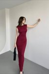 Bordo Sırt Dekolteli Soft Touch Basic Elbise