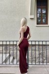 Bordo Tek Omuz Gofre Kumaş Alt Üst İkili Takım