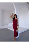 Bordo Uzun Ayarlanabilir Elbise