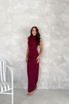 Bordo Uzun Balıkçı Yaka Drapeli Simli Elbise