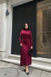 Bordo Uzun Dik Yaka Basic Elbise