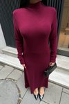 Bordo Uzun Dik Yaka Basic Elbise
