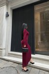 Bordo Uzun Dik Yaka Basic Elbise