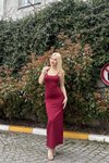Bordo Uzun İp Askılı Basic Elbise