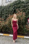 Bordo Uzun İp Askılı Basic Elbise