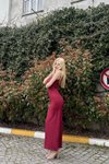 Bordo Uzun İp Askılı Basic Elbise