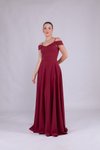 Bordo Uzun Omuz Detay Askılı Abiye Elbise