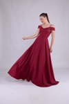 Bordo Uzun Omuz Detay Askılı Abiye Elbise