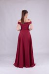 Bordo Uzun Omuz Detay Askılı Abiye Elbise