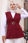 Bordo V Yaka Yelekli İkili Tesettür Takım