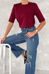 Bordo Yarım Kol Bisiklet Yaka Premium Basic T-Shirt