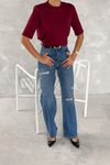 Bordo Yarım Kol Bisiklet Yaka Premium Basic T-Shirt