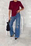 Bordo Yarım Kol Bisiklet Yaka Premium Basic T-Shirt