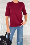 Bordo Yarım Kol Bisiklet Yaka Premium Basic T-Shirt