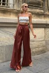 Bronz Solve Geniş Kesim Saten Pantolon