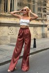 Bronz Solve Geniş Kesim Saten Pantolon