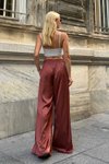 Bronz Solve Geniş Kesim Saten Pantolon