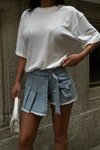 Ice Blue Mini Cargo Pocket Tassel Detail Denim Skirt