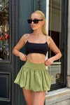 Çam Yeşili Mini Şortlu Balon Etek