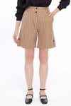 Camel Cepli Düğme Detaylı Ekose Şort