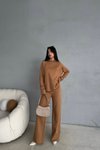 Camel Hooded Stripe Detail Knit Two-Piece Set