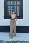 Camel Keten Kemerli Bol Paça Pantolon