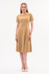 Camel Midi Bisiklet Yaka Krep Elbise