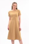 Camel Midi Bisiklet Yaka Krep Elbise