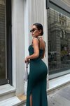 Dark Yeşil Uzun Kaylee Askılı Elbise