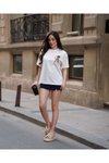 Ekru Bisiklet Yaka Kısa Kollu Oversize Tshirt