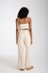 Ekru Boncuk Detaylı Keten Alt Üst İkili Takım