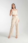 Ekru Boncuk Detaylı Keten Alt Üst İkili Takım