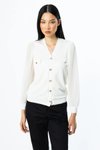 Ekru Düğmeli Kolları Tül Bluz