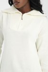 Ekru Fermuarlı Premium Oversize Triko Kazak