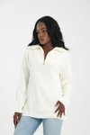 Ekru Fermuarlı Premium Oversize Triko Kazak