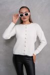 Ekru İnci Düğmeli Triko Hırka