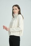 Ekru Omuz Detay Boğazlı Oversize Kazak