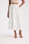 Ekru Uzun Çiçek Desen Astarlı Etek
