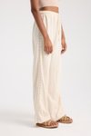 Ekru Yan Etnik Desenli Oversize Keten Pantolon