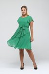 Fıstık Yeşili Midi Bisiklet Yaka Volan Detaylı Büyük Beden Şifon Elbise