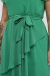 Fıstık Yeşili Midi Bisiklet Yaka Volan Detaylı Büyük Beden Şifon Elbise