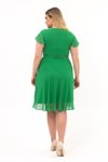 Fıstık Yeşili Midi Bisiklet Yaka Volan Detaylı Büyük Beden Şifon Elbise