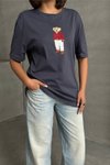Füme Ayıcık Nakışlı Oversize Tshirt