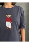 Füme Ayıcık Nakışlı Oversize Tshirt