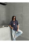 Füme Ayıcık Nakışlı Oversize Tshirt